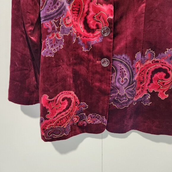 Coldwater Creek Velvet Style Rich Burgundy Color Floral Blazer Jacket - Size 12 - Picture 7 of 11